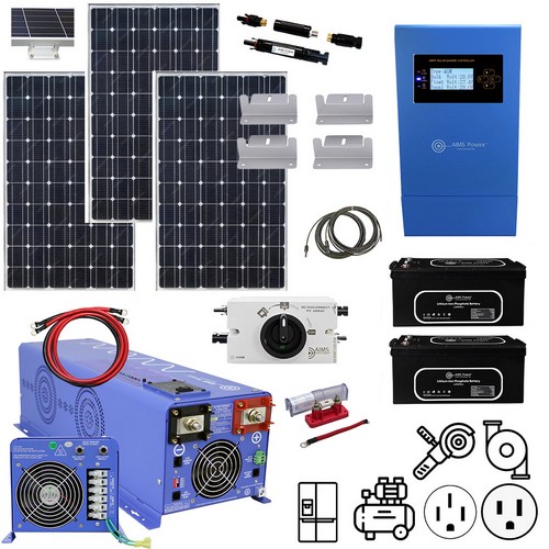 (image for) Aims Power, HCTAMARACK, Solar 990 Watt, Inverter Charger 4000 Watt & 7.98 kWh Lithium Battery | Complete Solar Power Kit for Large Appliances & Tools